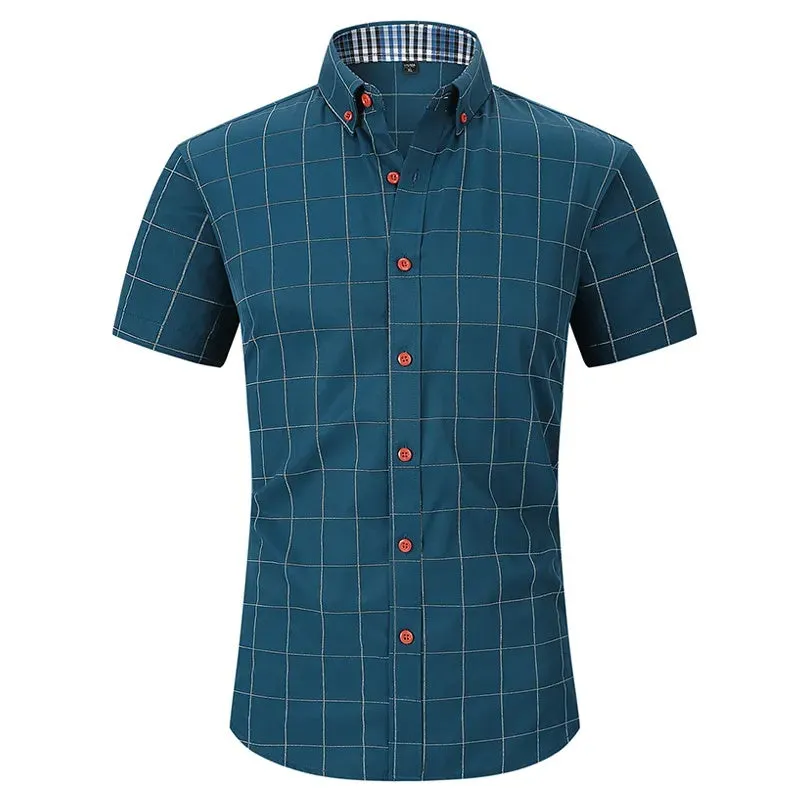 High Quality Classic Style Cotton Plaid Color Stitching Fabric Short Sleeve Casual Business Men's Shirt