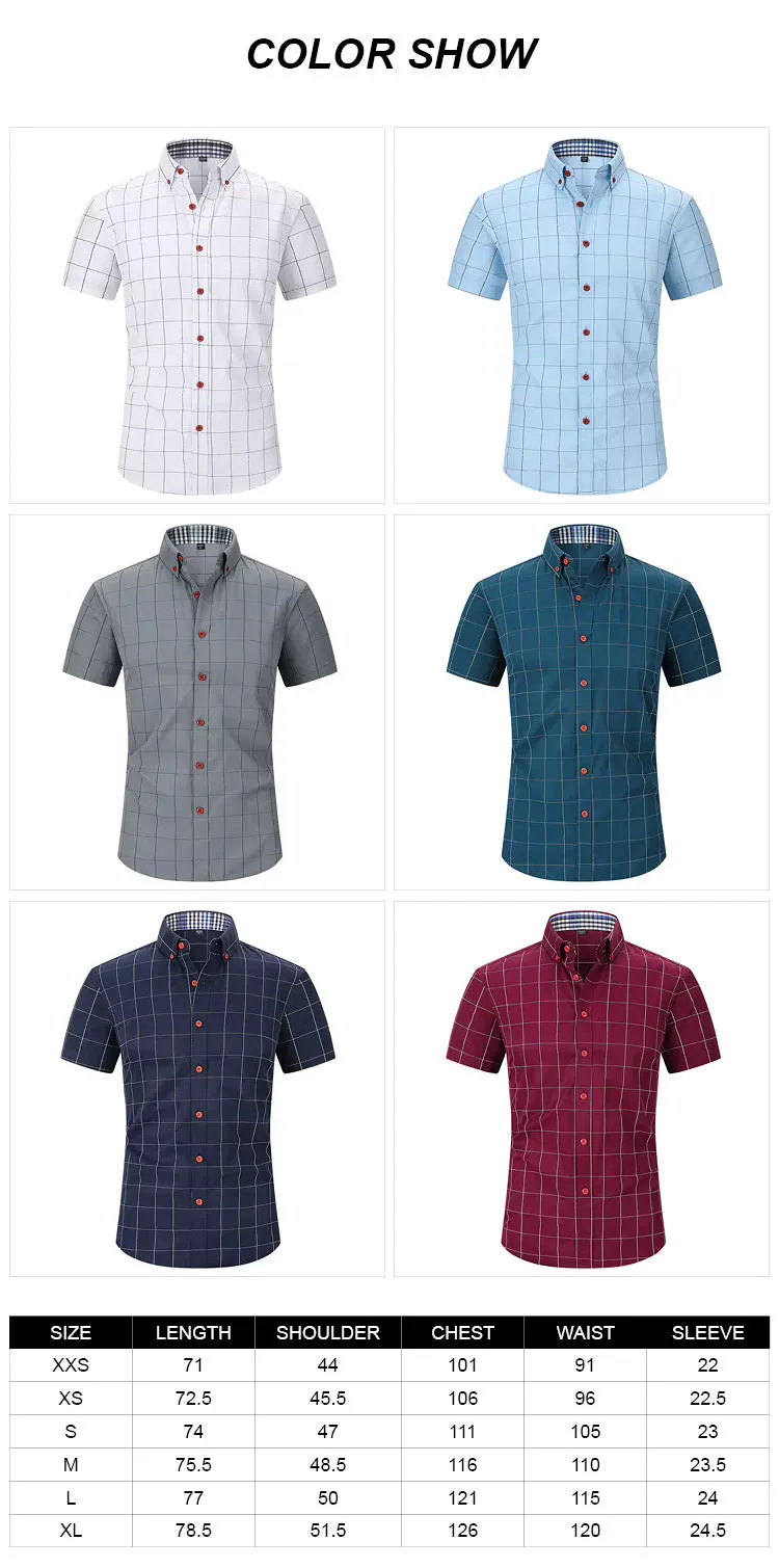High Quality Classic Style Cotton Plaid Color Stitching Fabric Short Sleeve Casual Business Men's Shirt