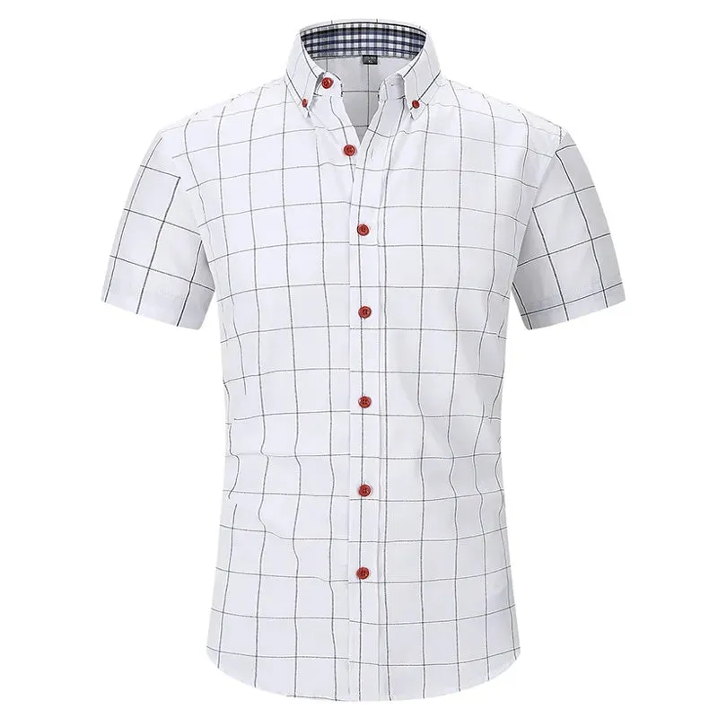 High Quality Classic Style Cotton Plaid Color Stitching Fabric Short Sleeve Casual Business Men's Shirt