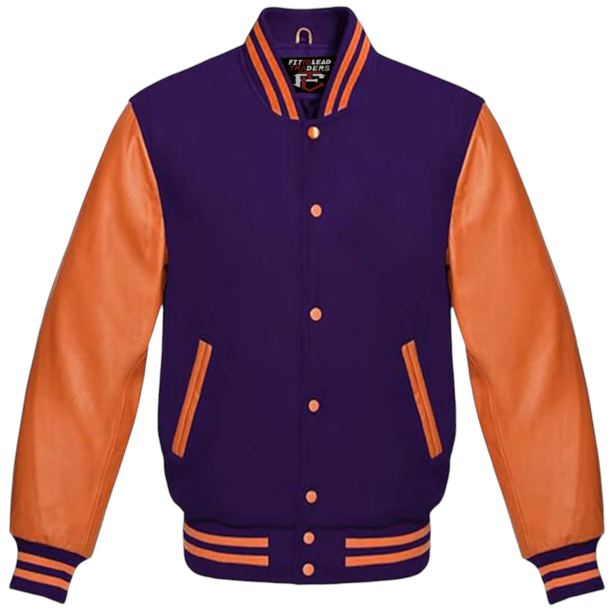 High-Quality Unisex Varsity Jacket  Wool & Orange Leather Sleeves