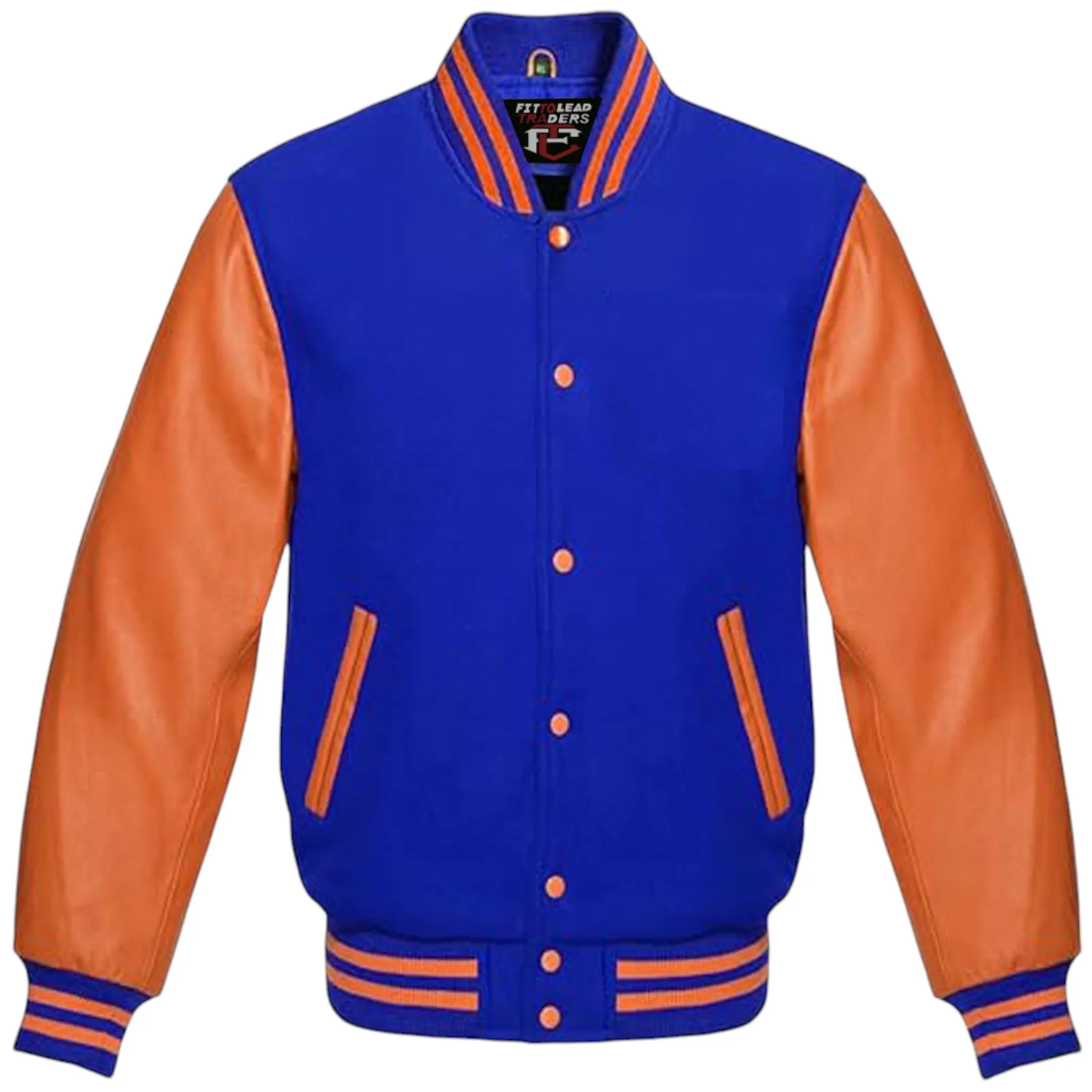 High-Quality Unisex Varsity Jacket  Wool & Orange Leather Sleeves