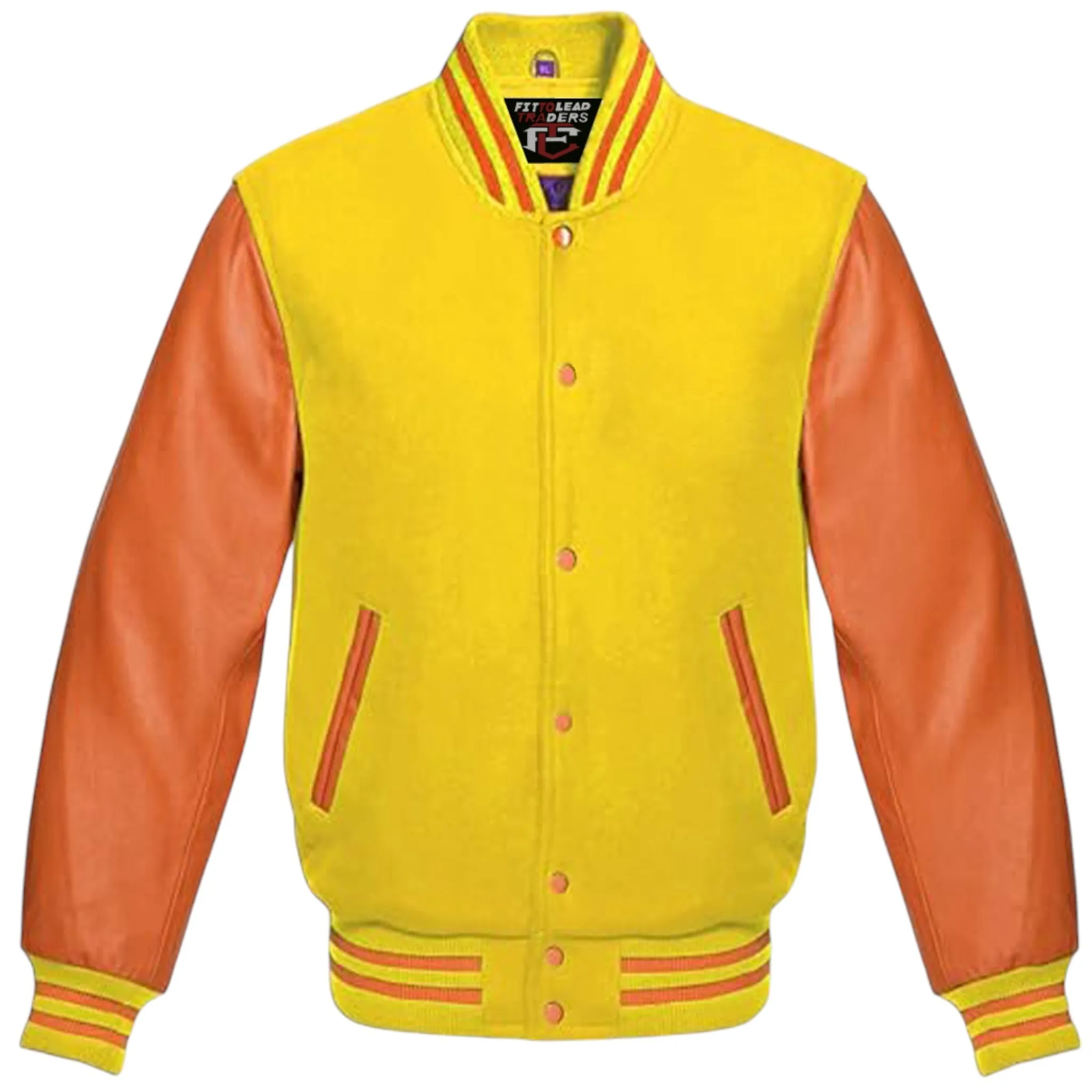 High-Quality Unisex Varsity Jacket  Wool & Orange Leather Sleeves