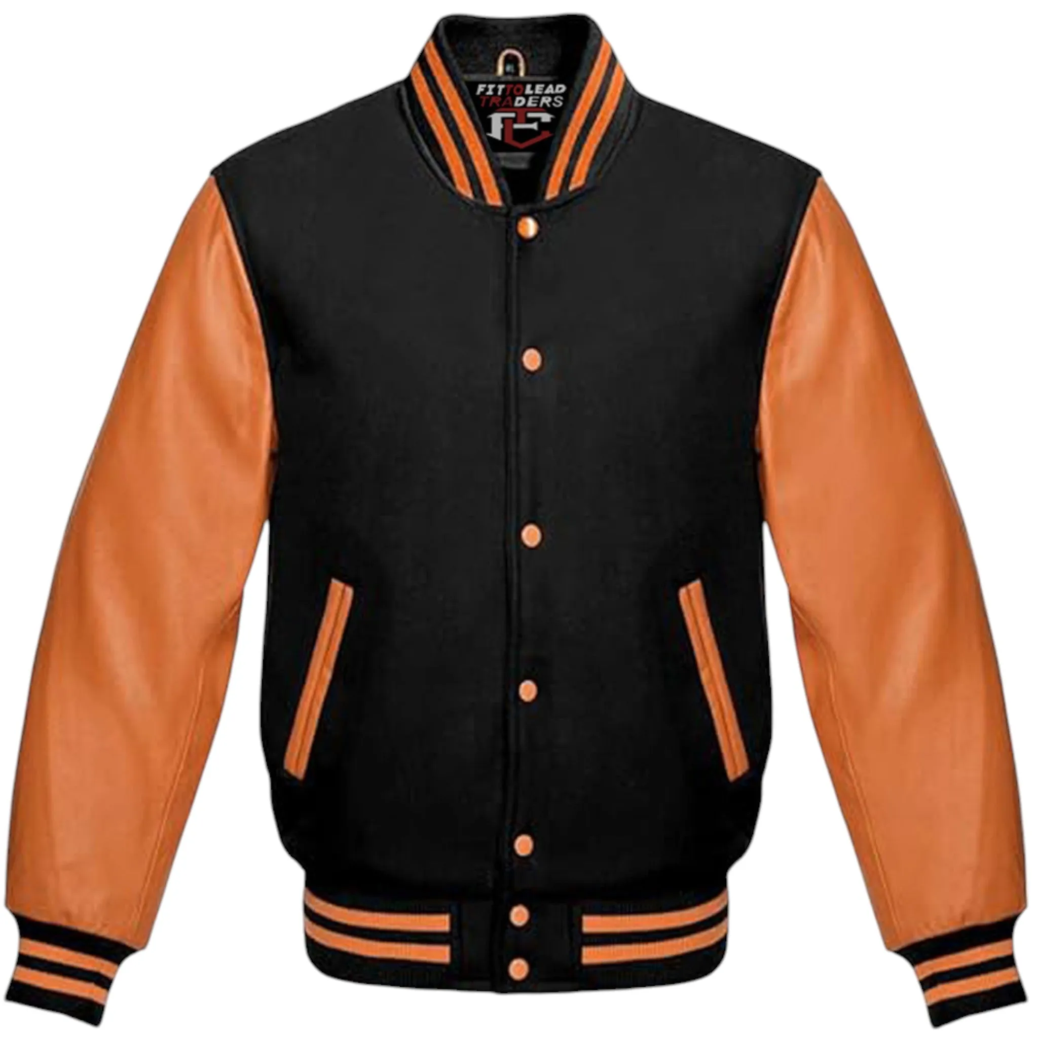 High-Quality Unisex Varsity Jacket  Wool & Orange Leather Sleeves