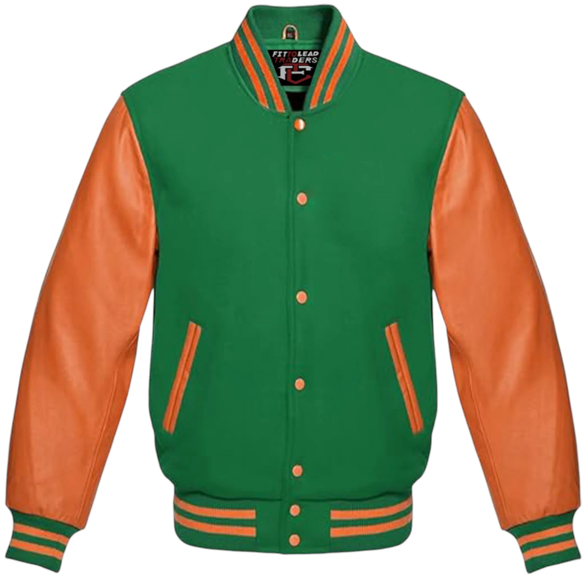 High-Quality Unisex Varsity Jacket  Wool & Orange Leather Sleeves