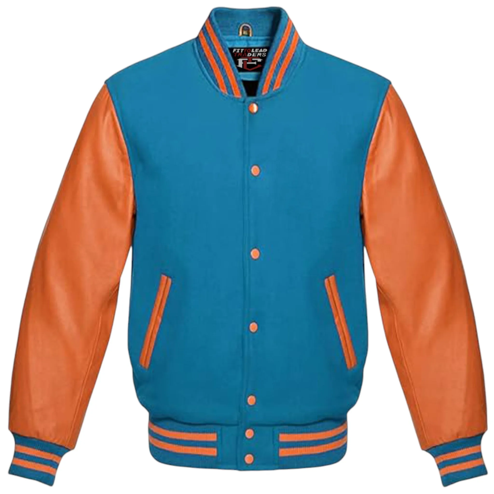High-Quality Unisex Varsity Jacket  Wool & Orange Leather Sleeves