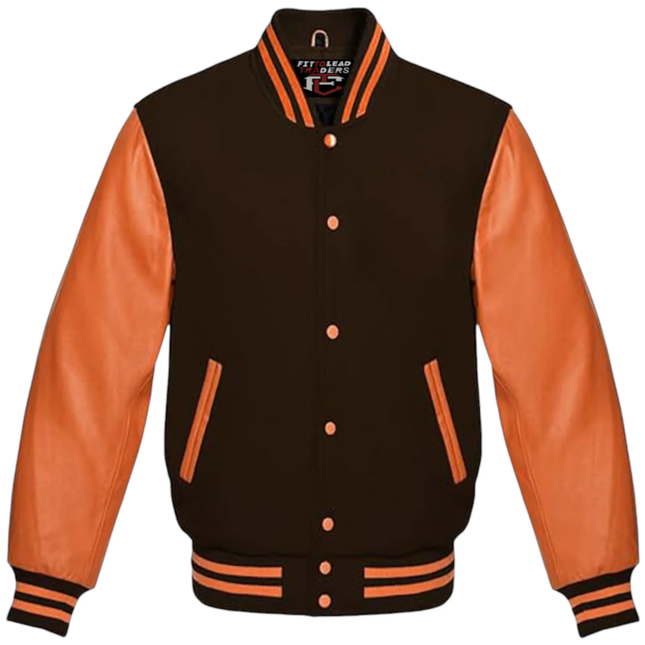 High-Quality Unisex Varsity Jacket  Wool & Orange Leather Sleeves