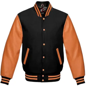 High-Quality Unisex Varsity Jacket  Wool & Orange Leather Sleeves
