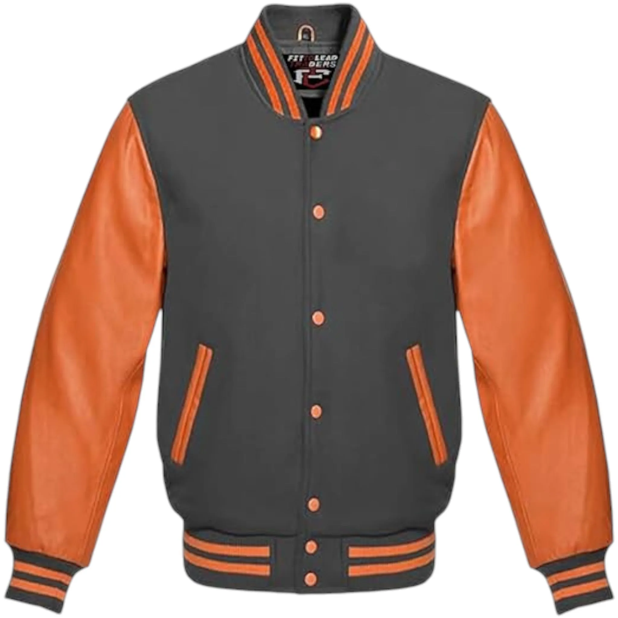 High-Quality Unisex Varsity Jacket  Wool & Orange Leather Sleeves