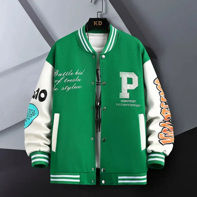 Hip Hop Casual Baseball Coat Slim Fit Unisex Baseball Uniform Bomber Jackets For Men's Youth Trend College Wear Autumn