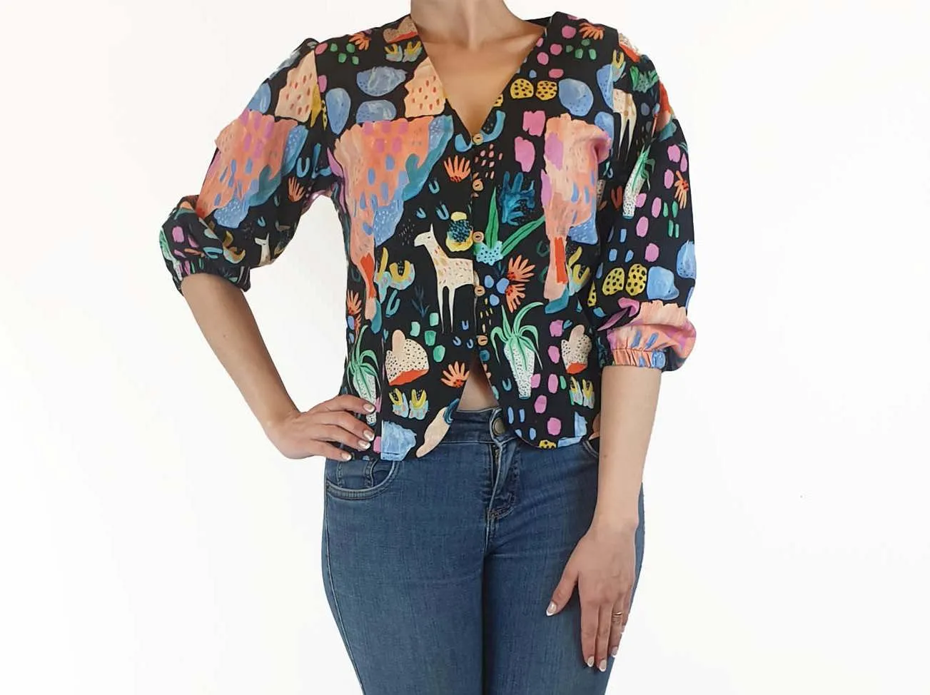 Jericho Road colourful print 3/4 sleeve top size 10