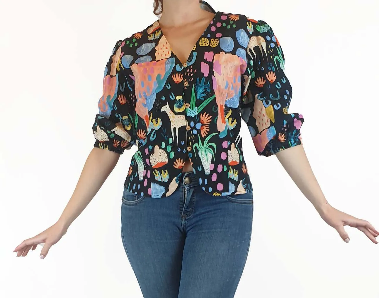 Jericho Road colourful print 3/4 sleeve top size 10