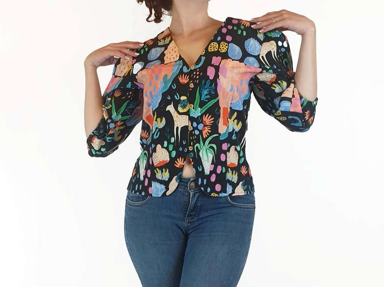 Jericho Road colourful print 3/4 sleeve top size 10