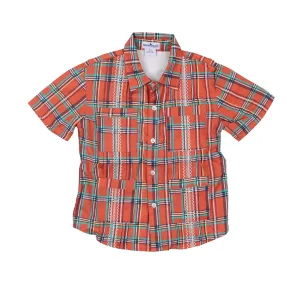 KIDS GUAYABERA RED PLAID SHIRT