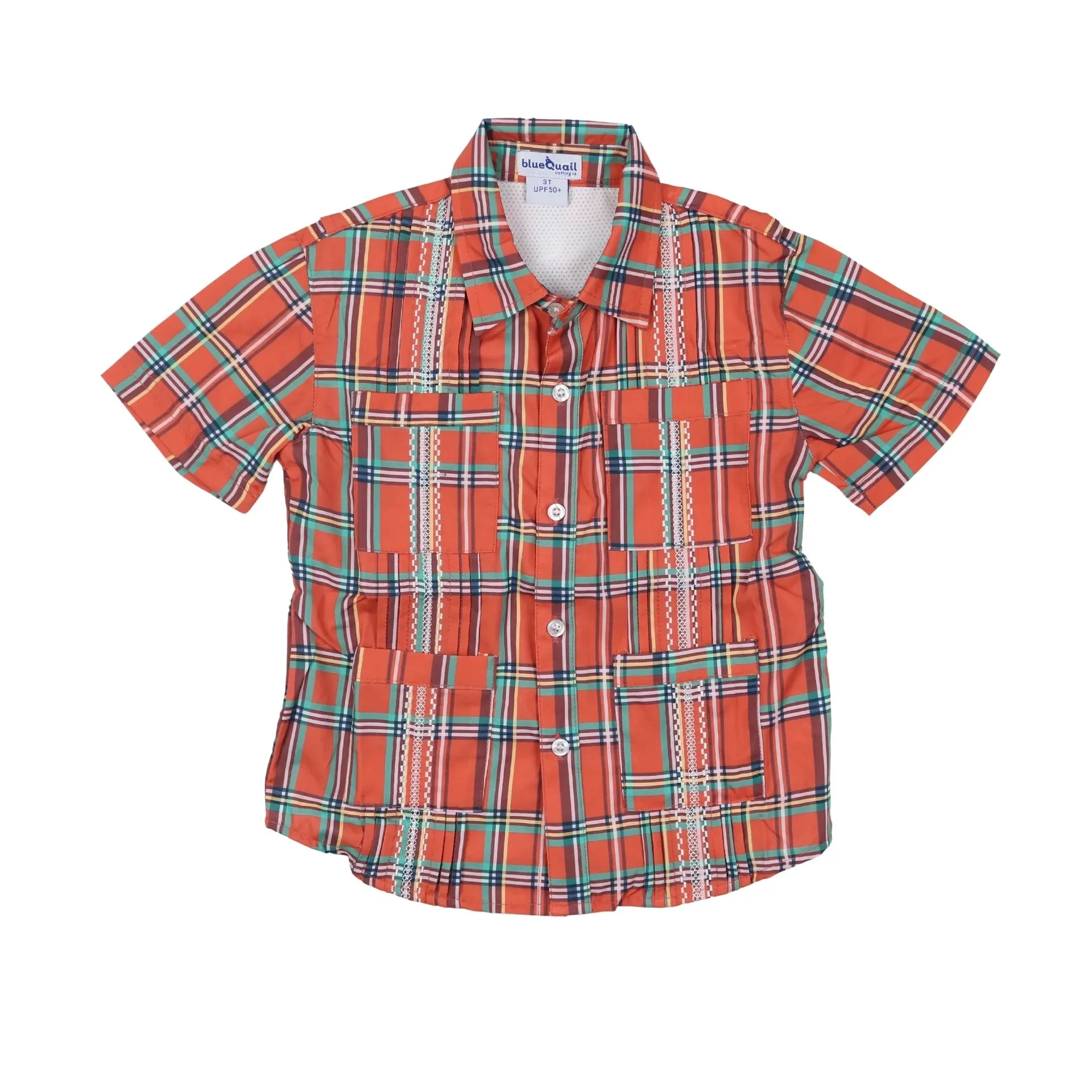 KIDS GUAYABERA RED PLAID SHIRT