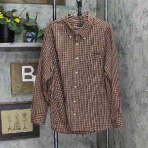 Knightsbridge Big Button Up Cotton Wrinkle Resistant Dress Shirt Rust Plaid 2X