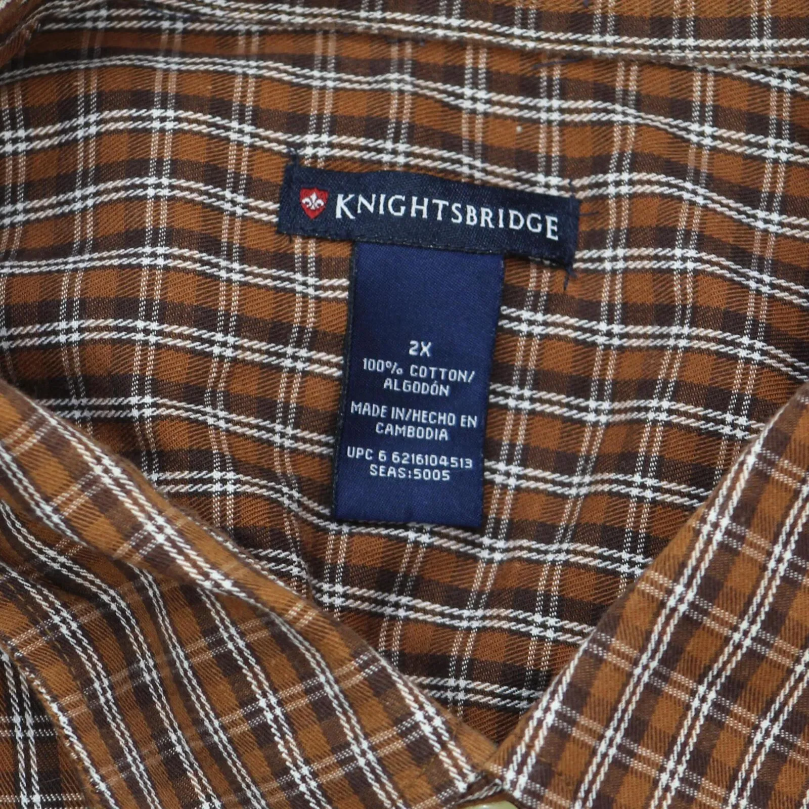 Knightsbridge Big Button Up Cotton Wrinkle Resistant Dress Shirt Rust Plaid 2X