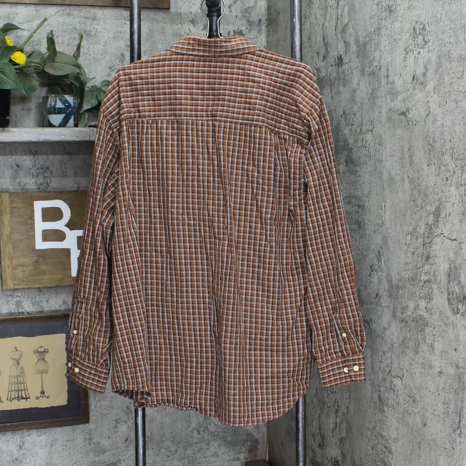 Knightsbridge Big Button Up Cotton Wrinkle Resistant Dress Shirt Rust Plaid 2X