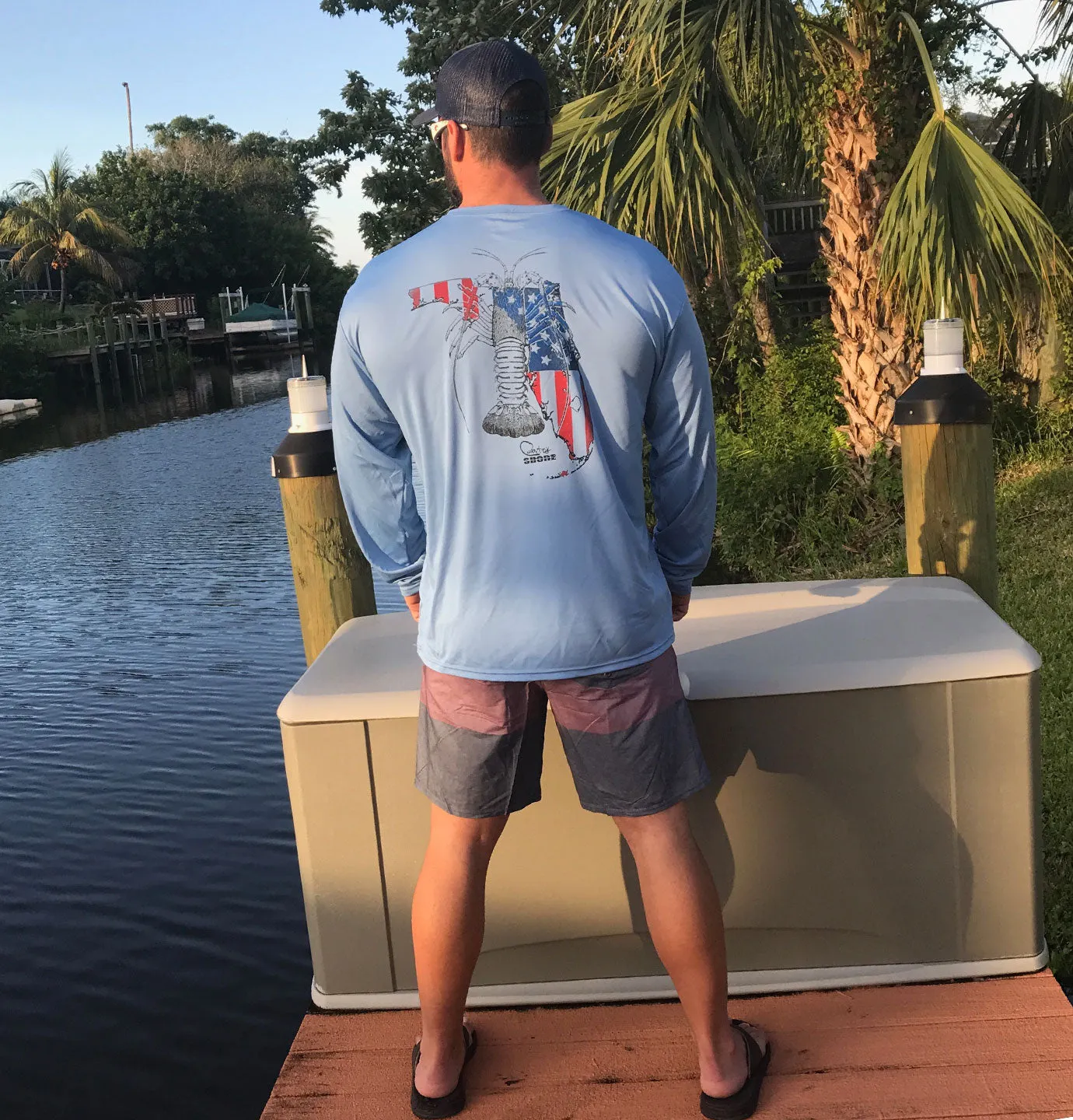 Light Blue Florida Spiny Lobster UPF Long Sleeve Shirt