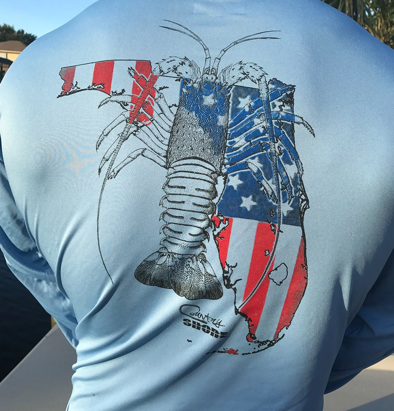 Light Blue Florida Spiny Lobster UPF Long Sleeve Shirt