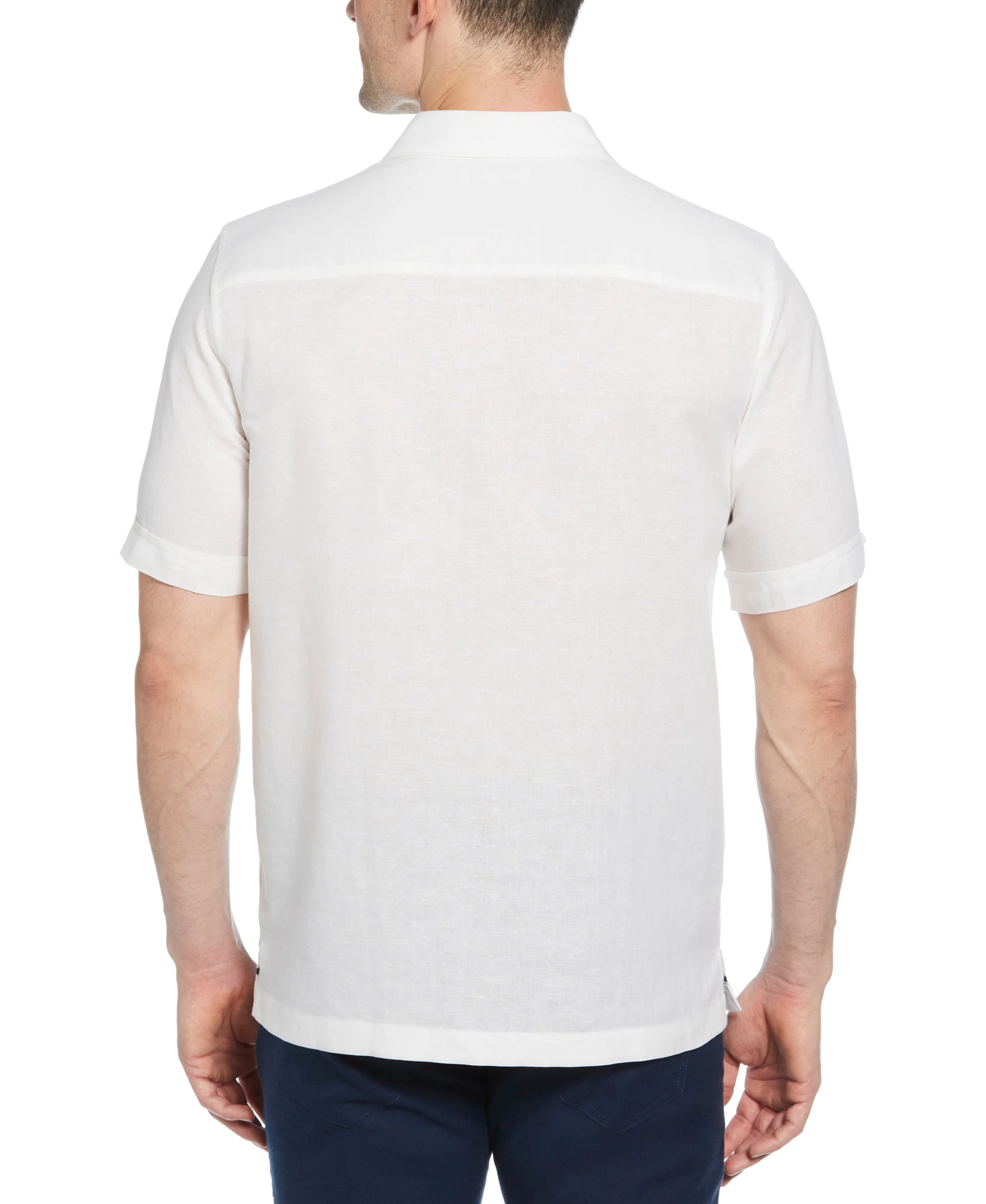 Linen-Blend L-Shape Leaf Print Shirt
