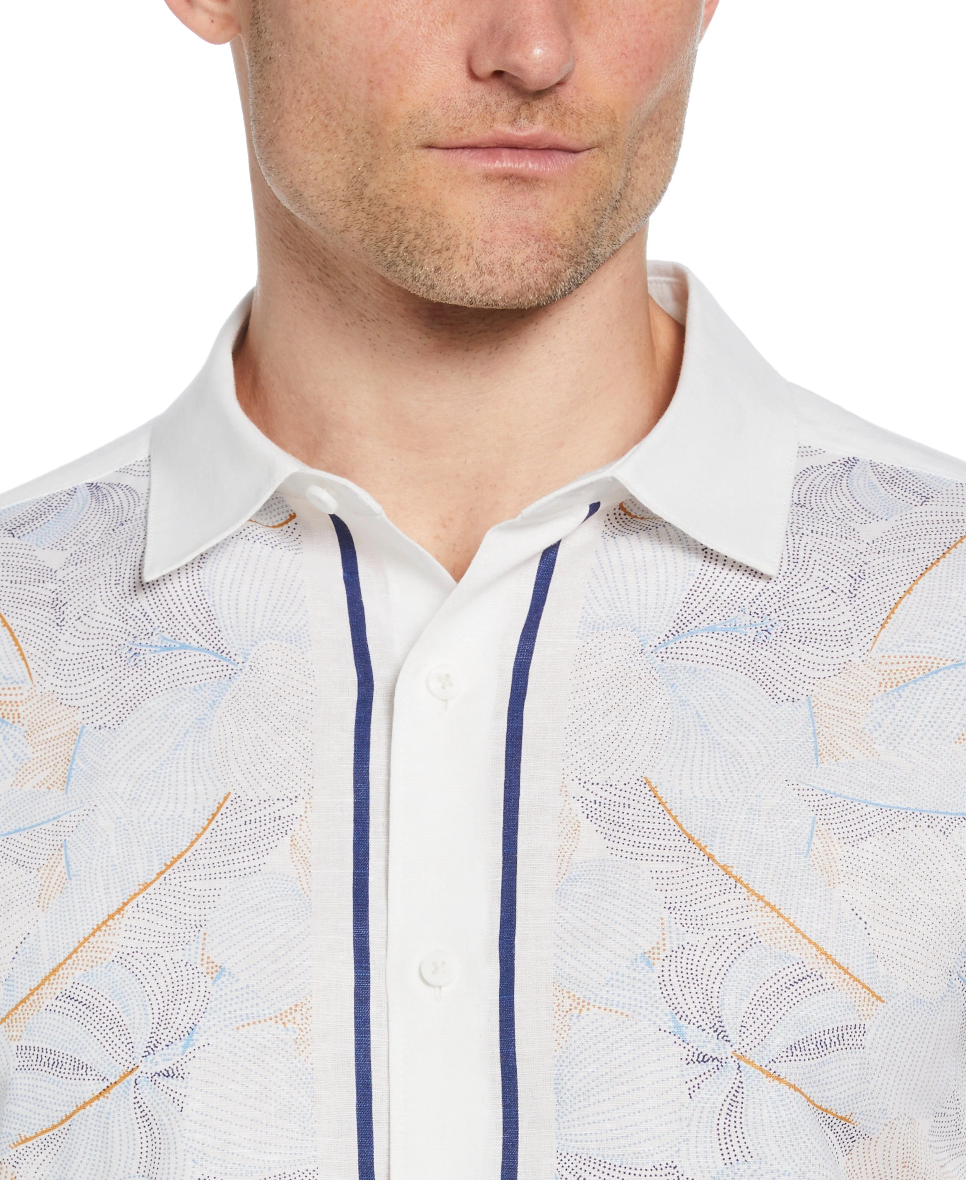 Linen-Blend L-Shape Leaf Print Shirt