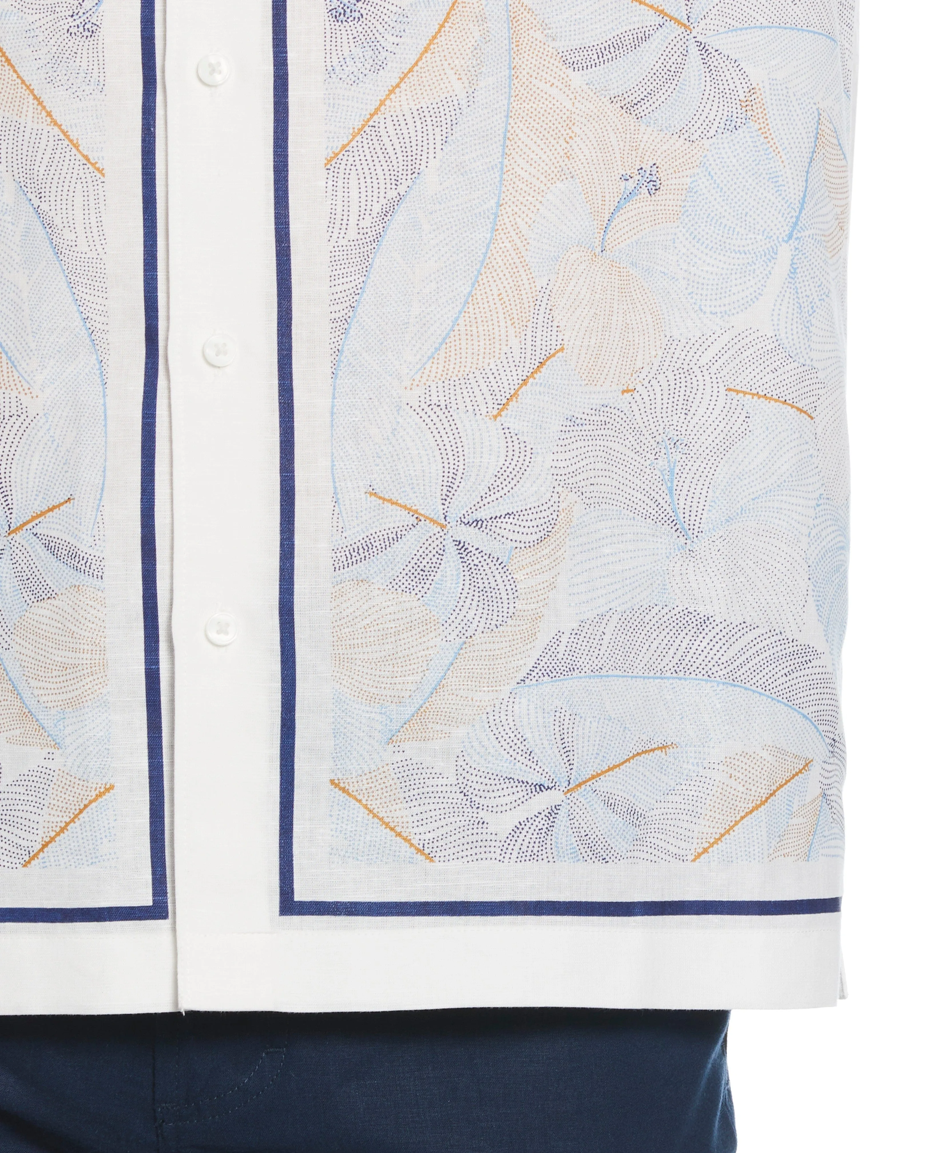 Linen-Blend L-Shape Leaf Print Shirt