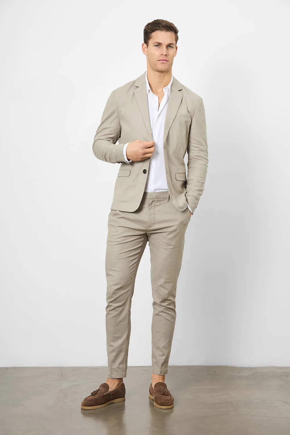 Linen Blend Suit Jacket in Dark Stone