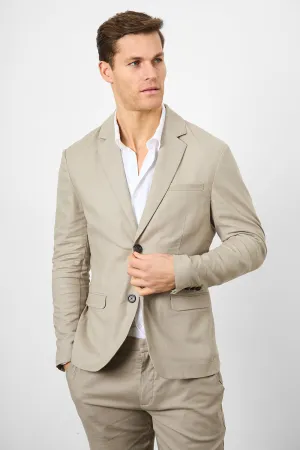 Linen Blend Suit Jacket in Dark Stone