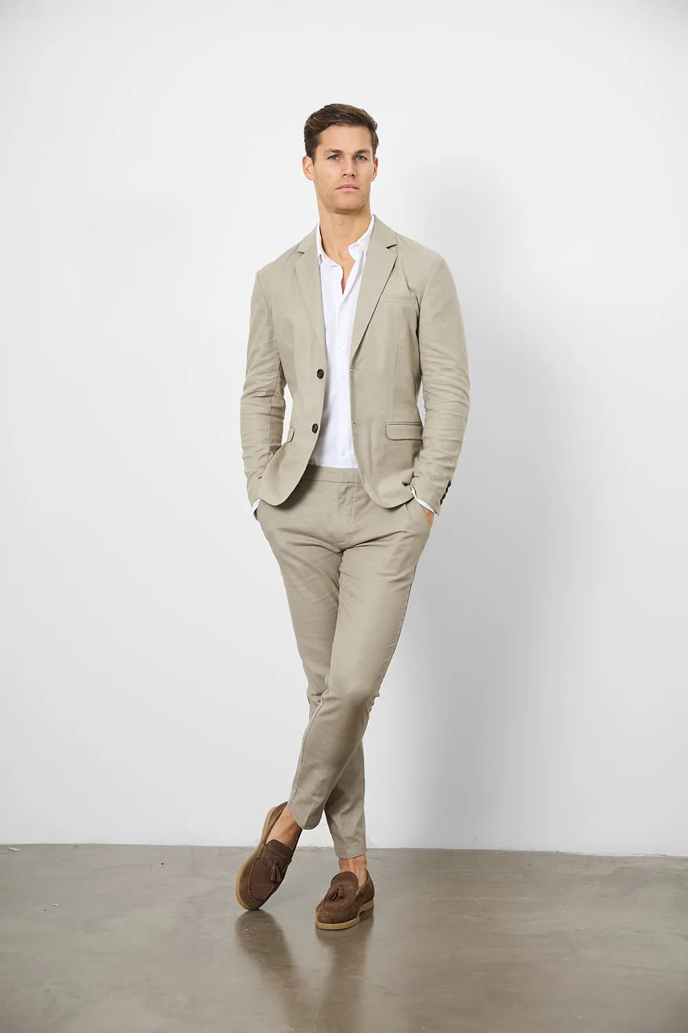 Linen Blend Suit Jacket in Dark Stone