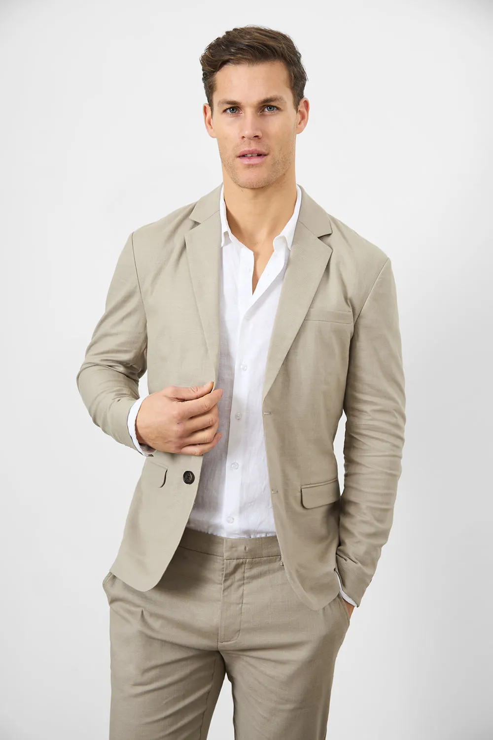 Linen Blend Suit Jacket in Dark Stone