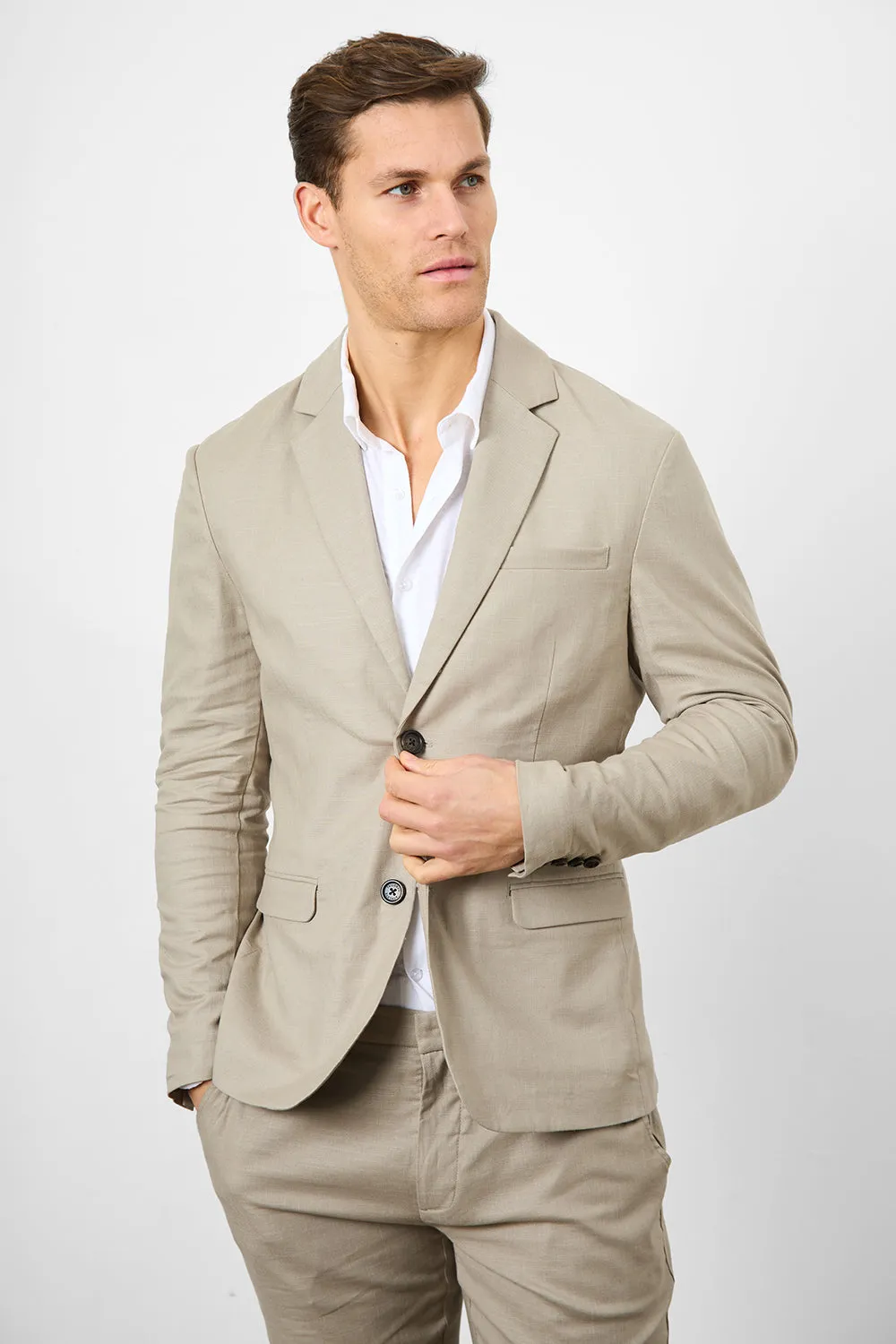 Linen Blend Suit Jacket in Dark Stone