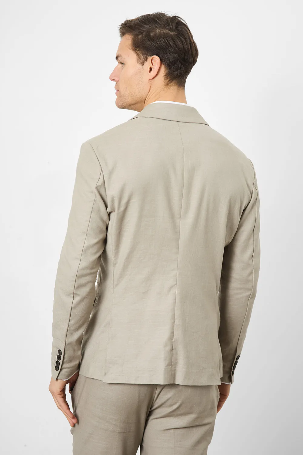 Linen Blend Suit Jacket in Dark Stone