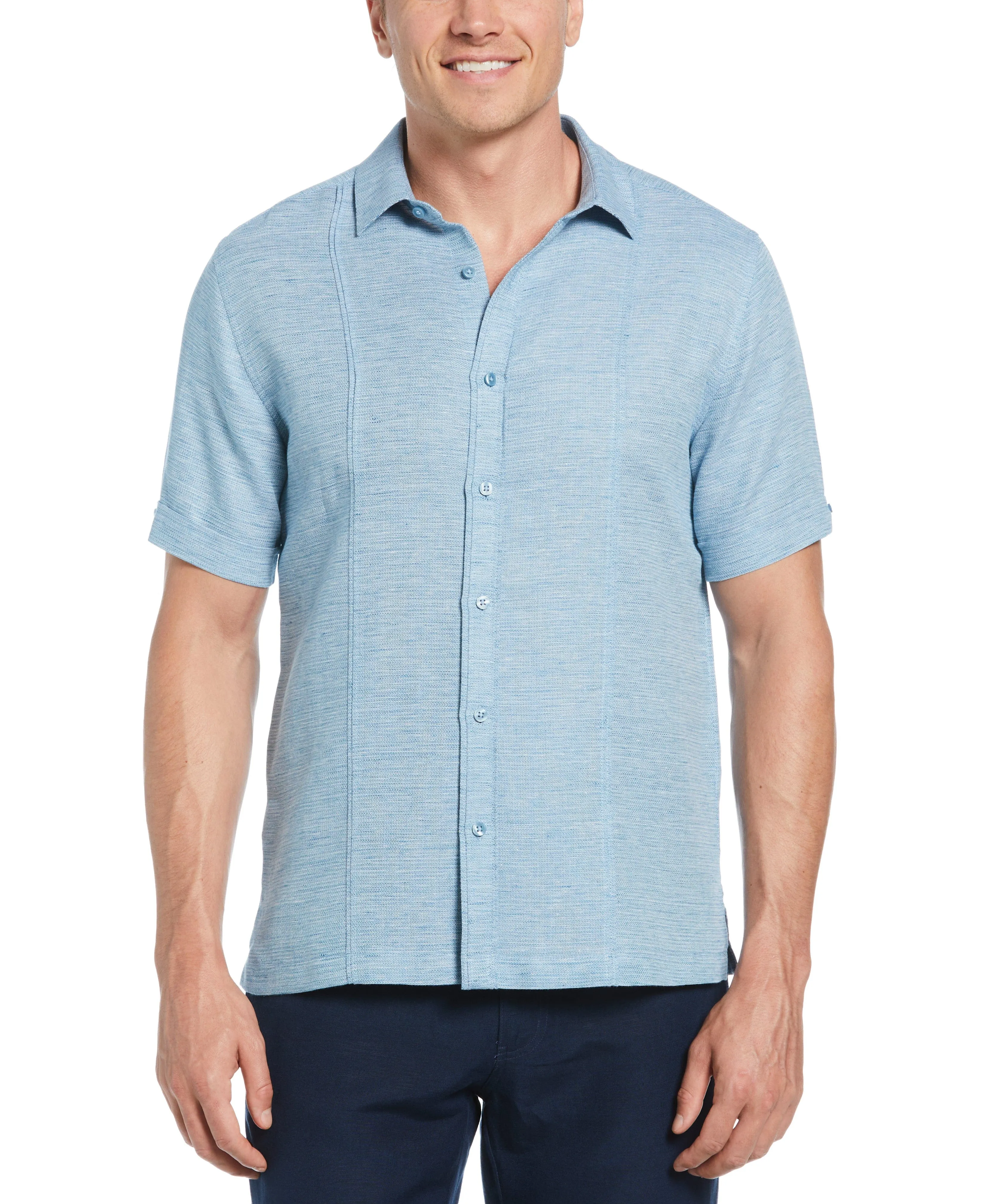 Linen Blend Tuck Panel Dobby Shirt