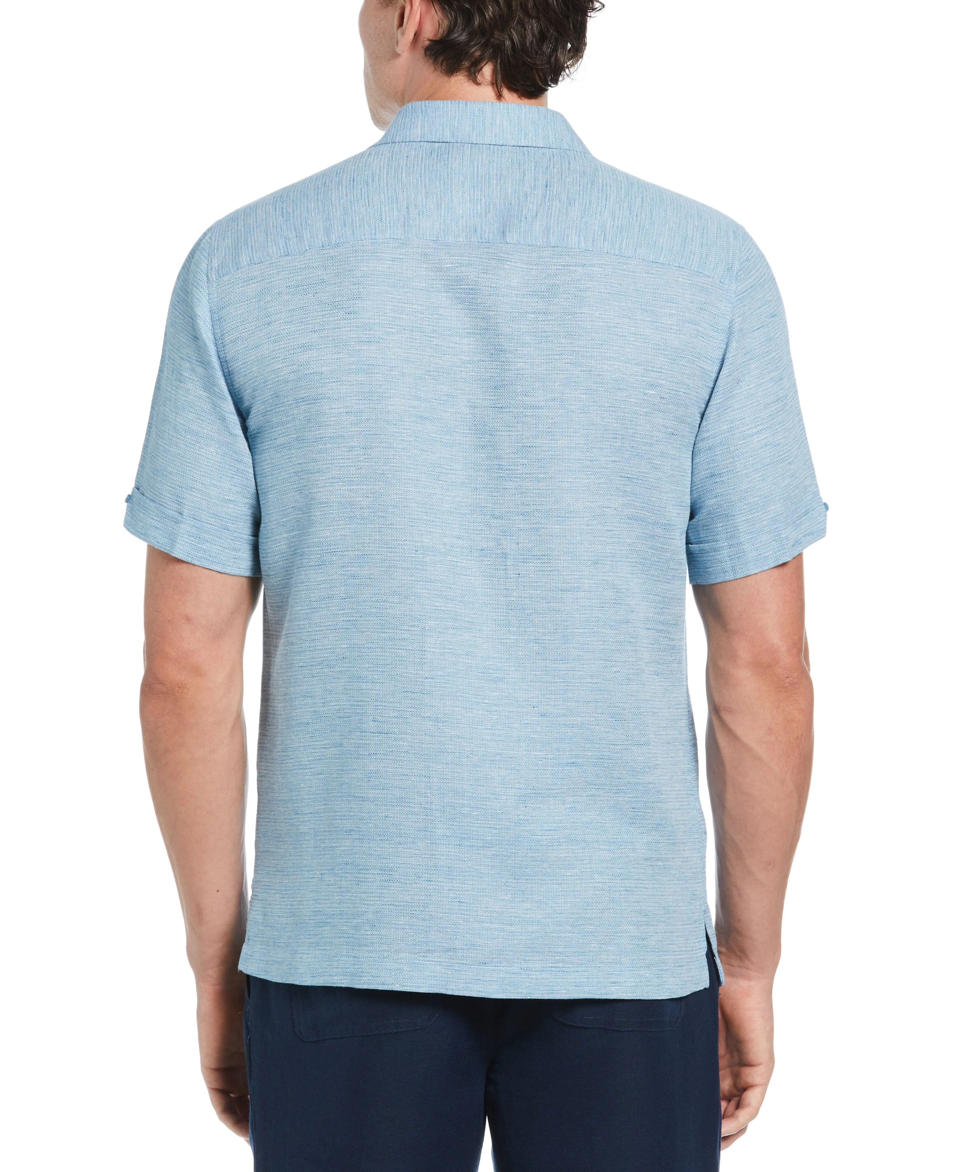 Linen Blend Tuck Panel Dobby Shirt