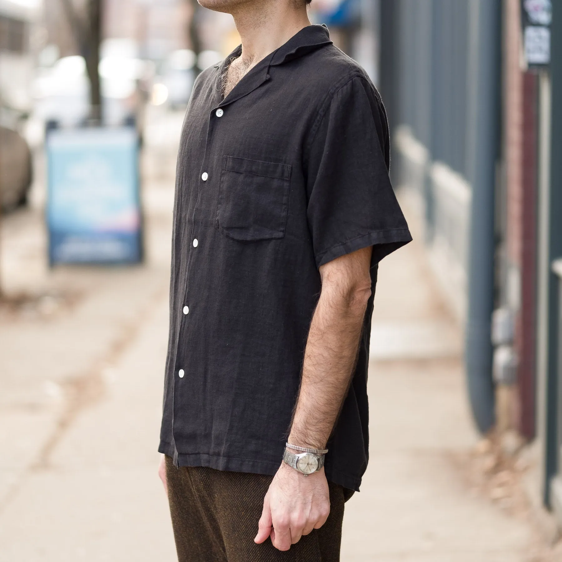 Linen Camp Collar in Black