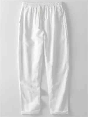 Linen Casual Drawstring Straight Leg Pants