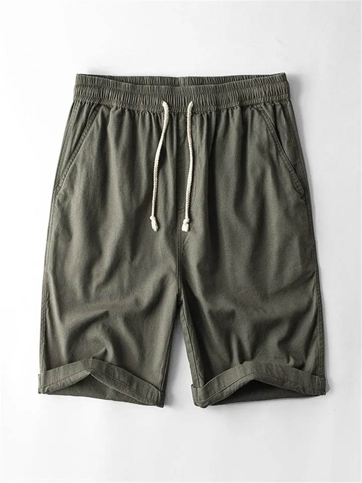 Linen Solid Color Drawstring Shorts With Pockets