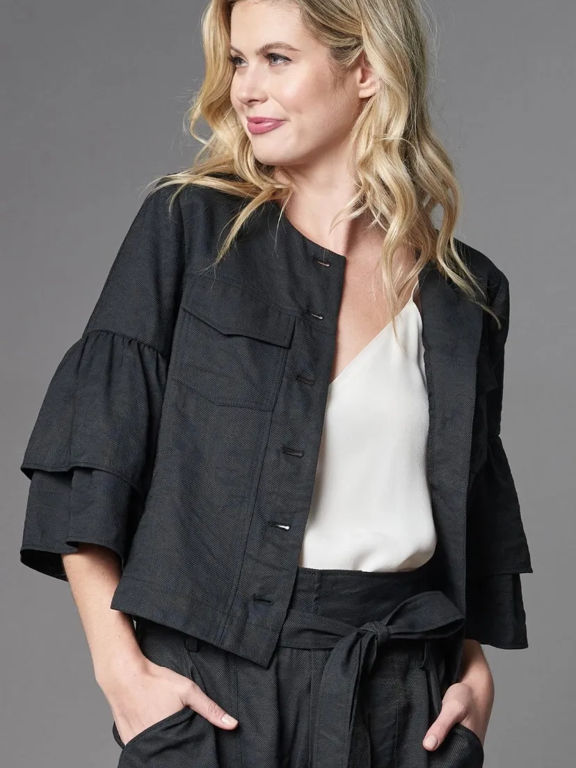 Lola & Sophie Linen Twill Ruffle Sleeve Jacket