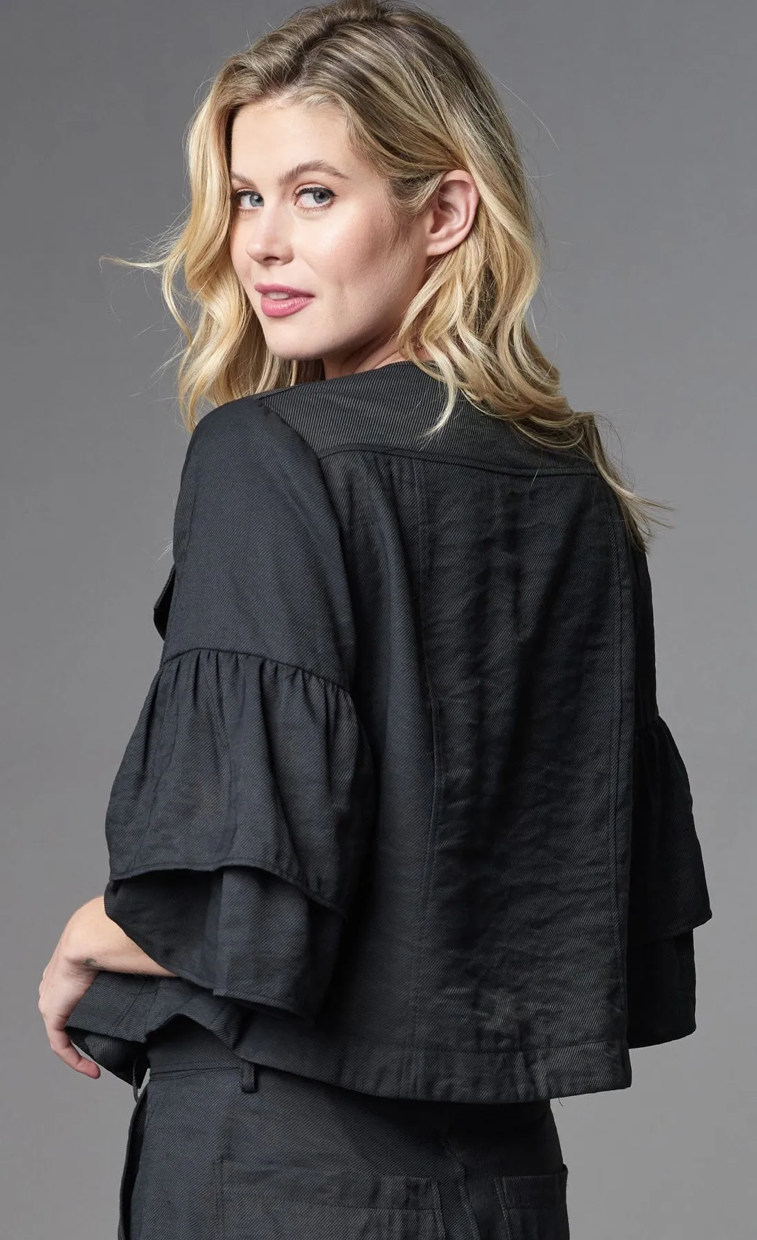Lola & Sophie Linen Twill Ruffle Sleeve Jacket