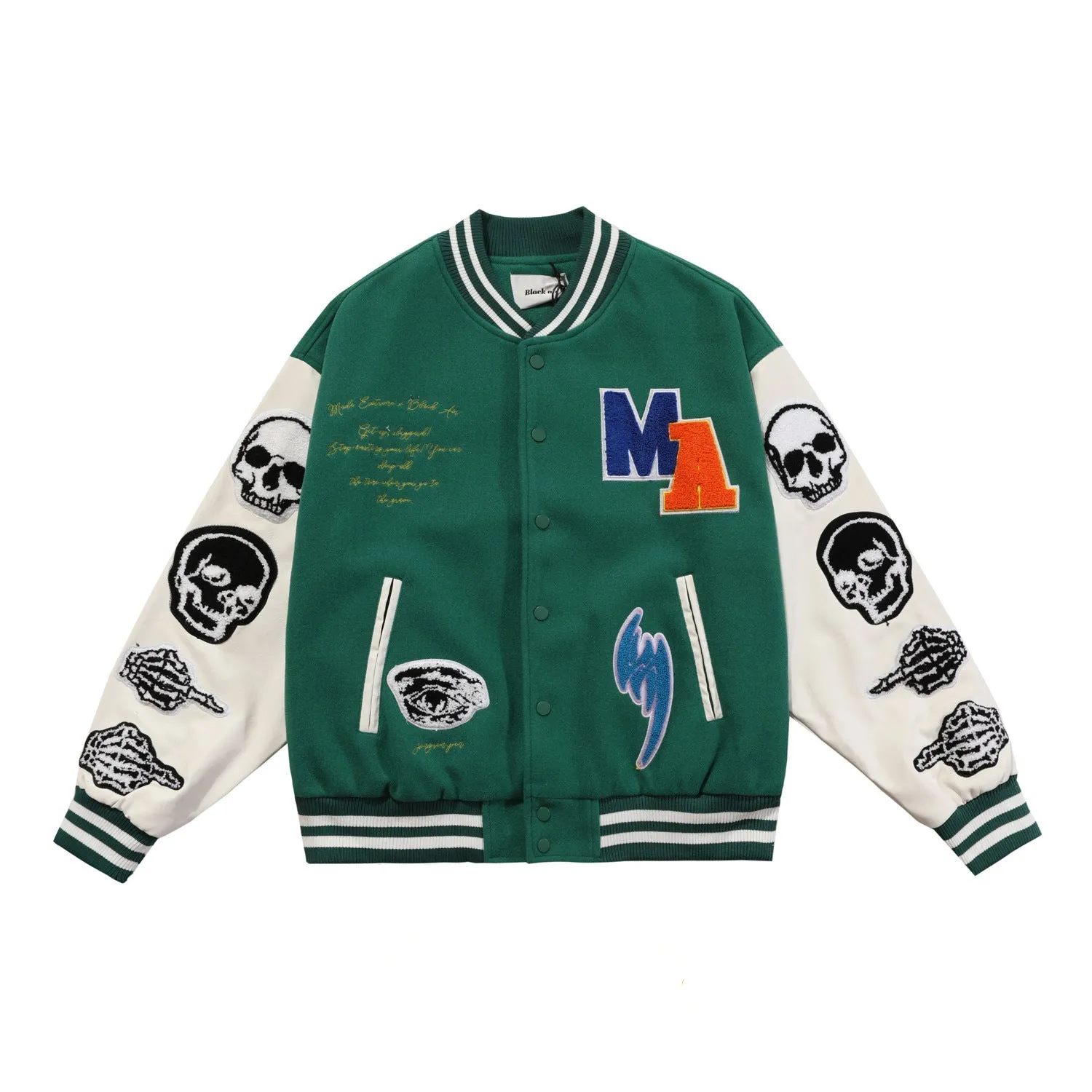 Madeextreme American Style Retro Heavy Craft Towel Embroidered Jacket Jacket Skull Street Retro Men's Baseball Suit
