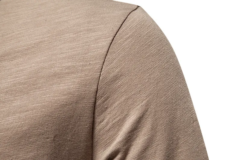 Men Crewneck Buttons Bicolor Long Sleeves T-Shirt