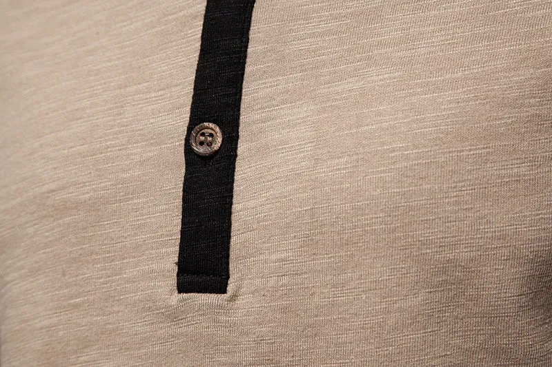 Men Crewneck Buttons Bicolor Long Sleeves T-Shirt
