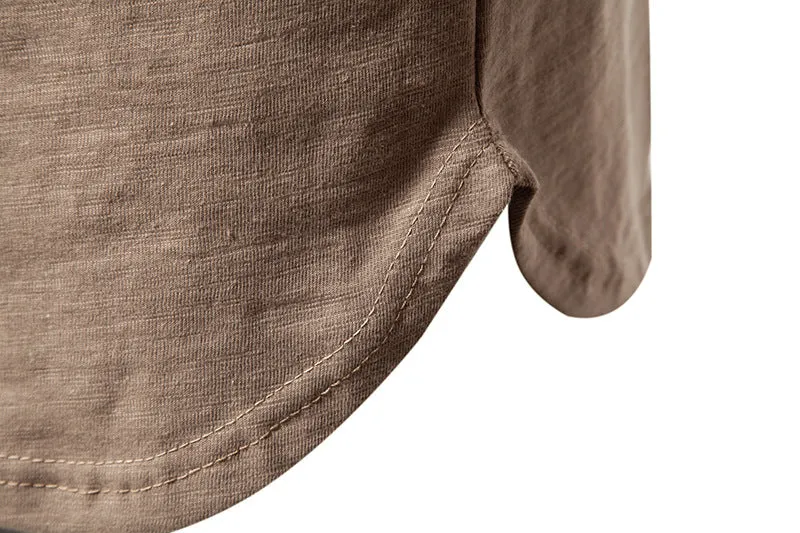 Men Crewneck Buttons Bicolor Long Sleeves T-Shirt