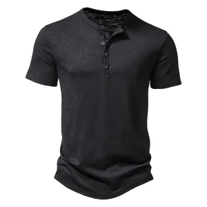 Men Crewneck Buttons Short Sleeves T-Shirt