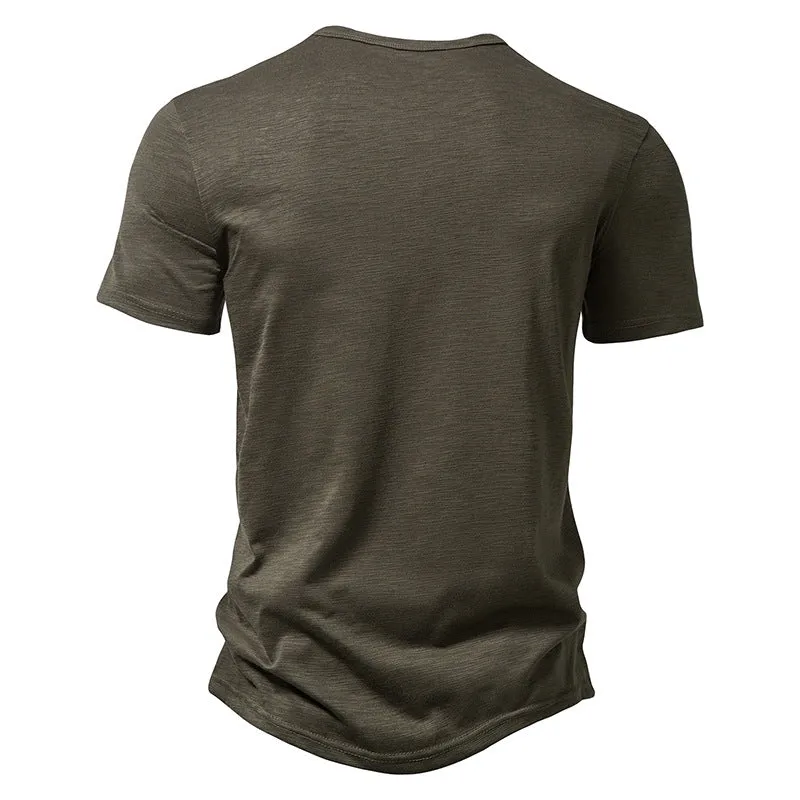 Men Crewneck Buttons Short Sleeves T-Shirt