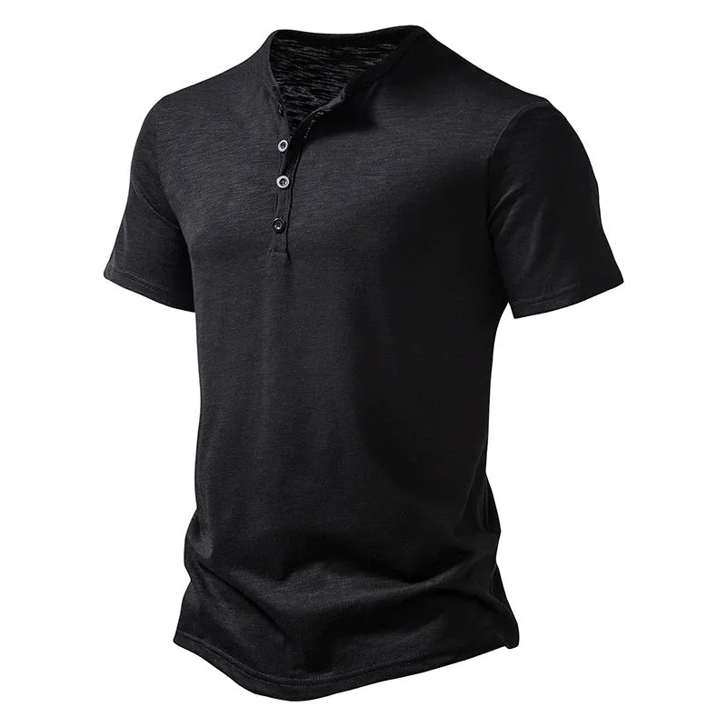 Men Crewneck Buttons Short Sleeves T-Shirt