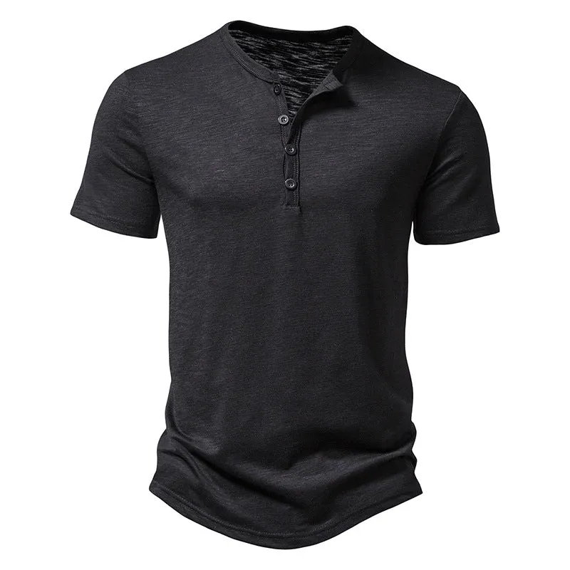 Men Crewneck Buttons Short Sleeves T-Shirt