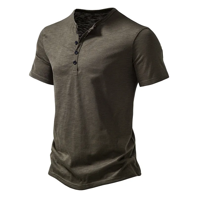 Men Crewneck Buttons Short Sleeves T-Shirt