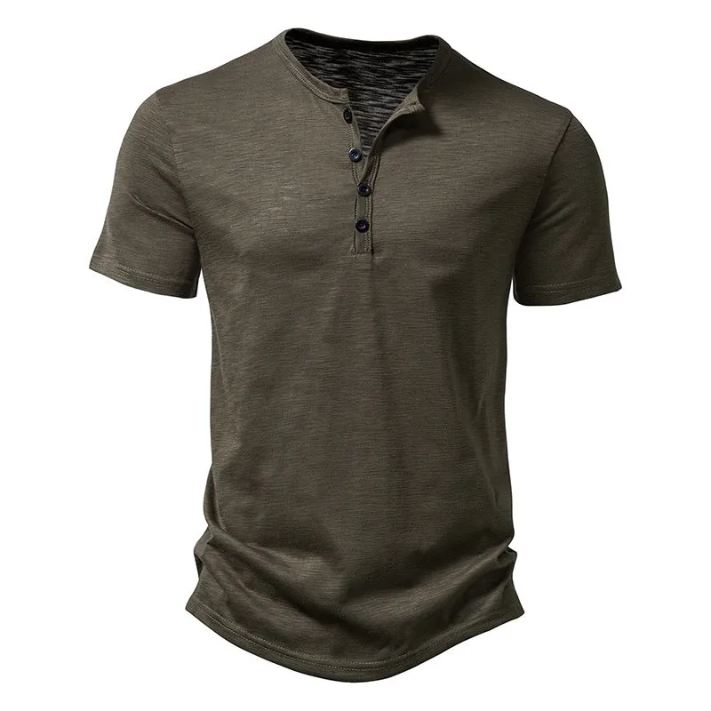 Men Crewneck Buttons Short Sleeves T-Shirt