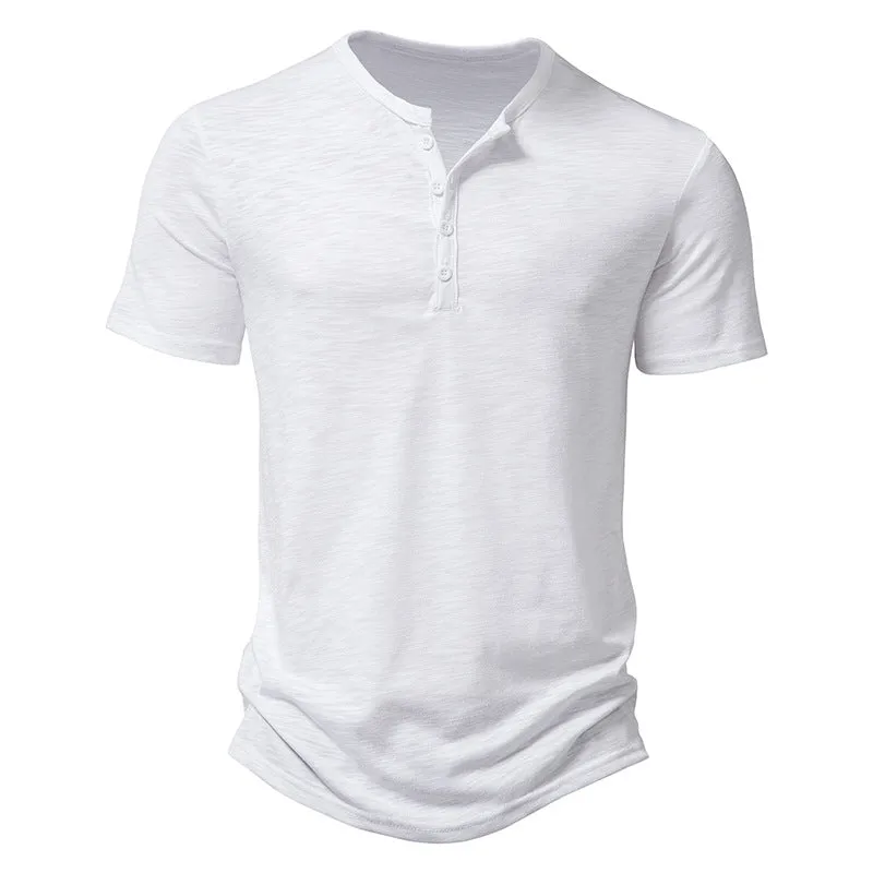 Men Crewneck Buttons Short Sleeves T-Shirt